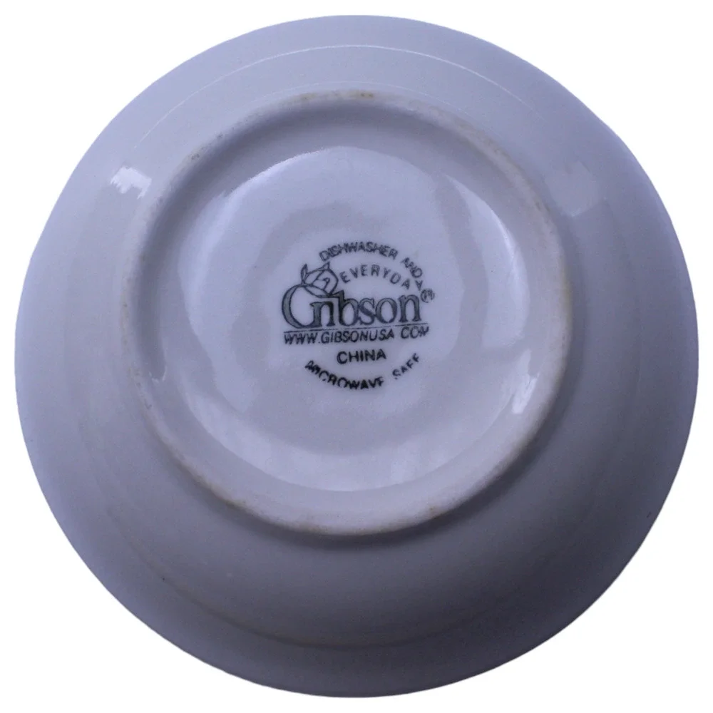 Gibson Designs Bountiful Coupe Cereal Bowl Yellow Band Blue Circle Floral